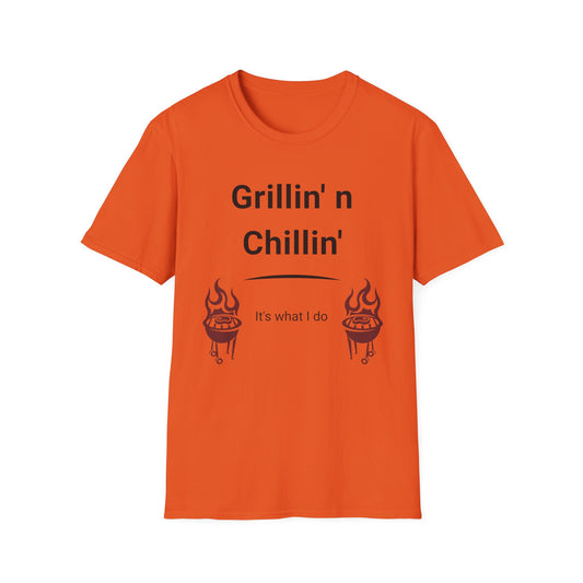 Grillin N Chillin Black Letter T Shirt Great Gift for Dad, Husband, and Men for Fathers day or any day.